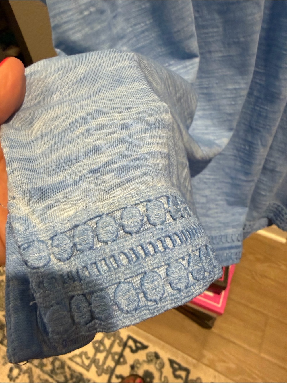 Chico's Sky Blue V-Neck Crochet Trim Tee - Picture 3 of 5